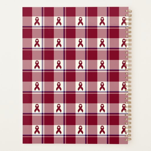 Head and Neck Cancer Awareness Plaid Burgundy Planner (Achterkant)