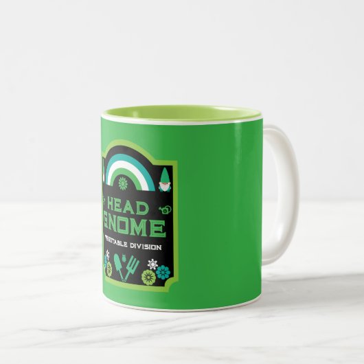 Head Garden Gnome Gardener Tweekleurige Koffiemok (Voorkant rechts)