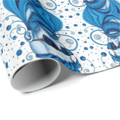 Head Of Bearded Blue Alien With Glasses Sci-Fi Art Cadeaupapier (Rol Hoek)