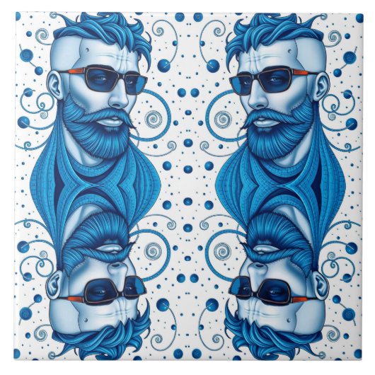 Head Of Bearded Blue Alien With Glasses Sci-Fi Art Tegeltje (Voorkant)