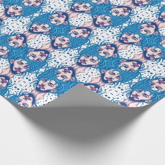 Head Of Bearded Blue Haired Alien Sci-Fi Art Cadeaupapier (Hoek)