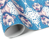 Head Of Bearded Blue Haired Alien Sci-Fi Art Cadeaupapier (Rol Hoek)