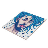 Head Of Bearded Blue Haired Alien Sci-Fi Art Tegeltje (Zijkant)