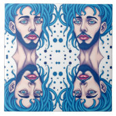 Head Of Bearded Blue Haired Alien Sci-Fi Art Tegeltje (Voorkant)