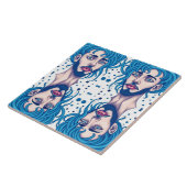 Head Of Bearded Blue Haired Alien Sci-Fi Art Tegeltje (Zijkant)