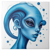 Head Of Blue Alien Closeup Sci-Fi Art Tegeltje (Voorkant)