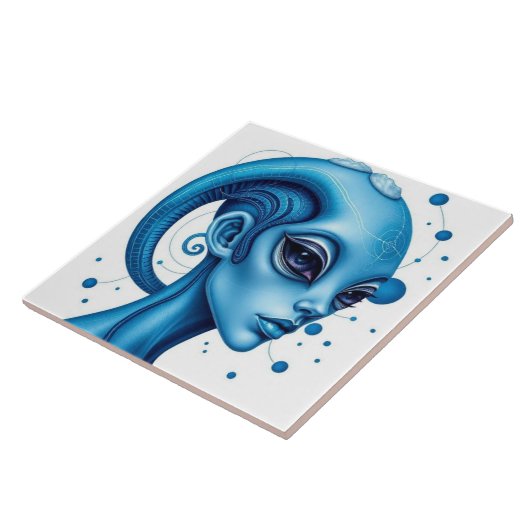 Head Of Blue Alien Closeup Sci-Fi Art Tegeltje (Zijkant)