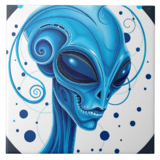 Head Of Blue Alien Closeup Sci-Fi Art Tegeltje