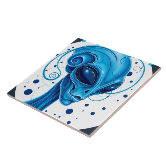 Head Of Blue Alien Closeup Sci-Fi Art Tegeltje (Zijkant)