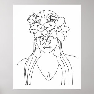 Head of Flowers Line Art Poster