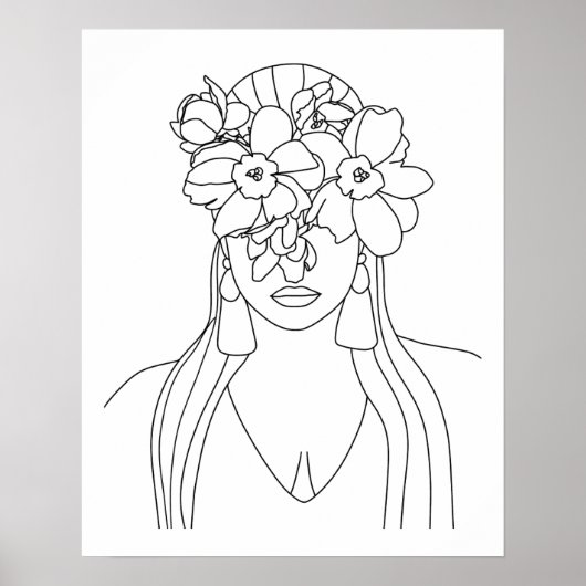 Head of Flowers Line Art Poster (Voorkant)