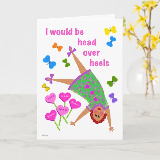 Head Over Heals Redhead Girl Kaart (Gele Bloem)