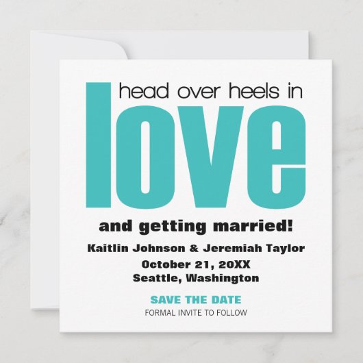 Head Over Heels Save the Date Uitnodiging, Aqua Kaart (Voorkant)