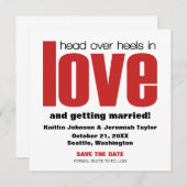 Head Over Heels Save the Date-uitnodiging, rood Kaart (Voorkant / Achterkant)