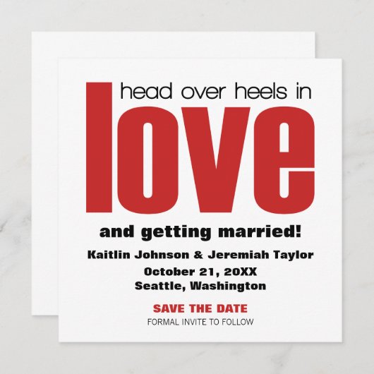 Head Over Heels Save the Date-uitnodiging, rood Kaart (Voorkant / Achterkant)