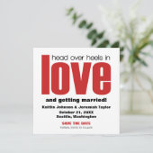 Head Over Heels Save the Date-uitnodiging, rood Kaart (Staand voorkant)