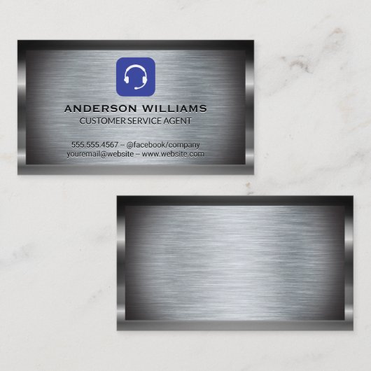 Head Set Icoon | Metallic Achtergrond Visitekaartje (Voorkant / Achterkant)