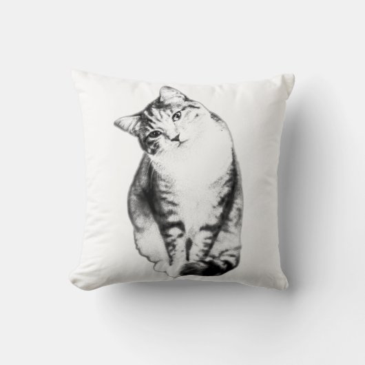 Head Tilt Tabby Cat Monochrome Sierkussen (Voorkant)