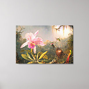 Heade - Cattleya Orchid en Drie Hummingvogels Canvas Afdruk