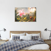 Heade - Cattleya Orchid en Drie Hummingvogels Canvas Afdruk (Insitu (Slaapkamer))