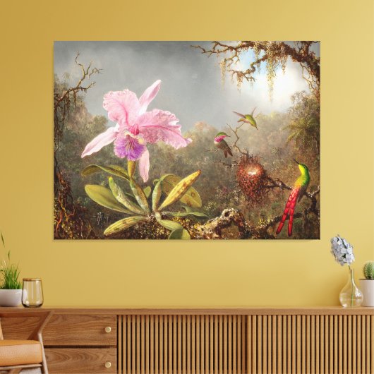 HEADE Cattleya Orchidee en drie kolibries (1871) Canvas Afdruk (Insitu (Woonkamer))