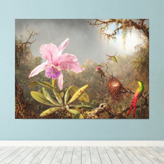 HEADE  Cattleya Orchidee en drie kolibries (1871) Canvas Afdruk (Insitu (Houten vloer))