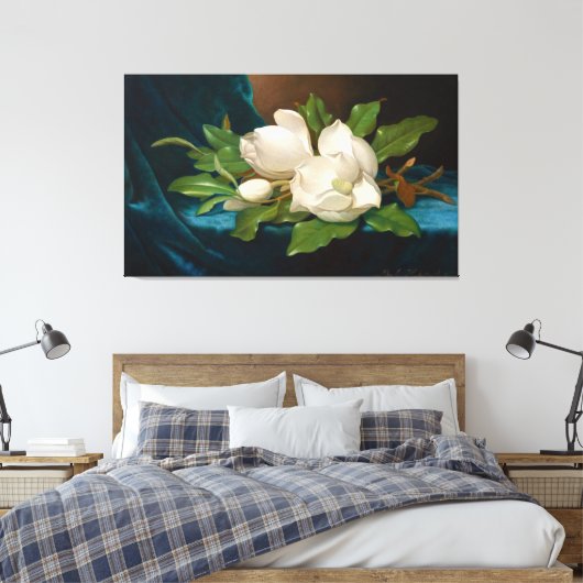 HEADE Giant Magnolias op een Blauw Fluweel Doek 18 Canvas Afdruk (Insitu (Slaapkamer))