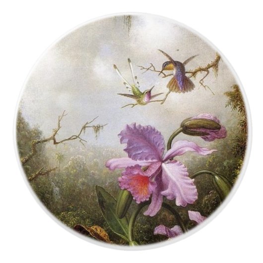 Heade Hummingbird Birds Animals Floral Knob Keramische Knop (Voorkant)