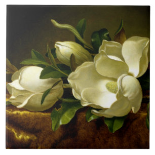 Heade Magnolia Flowers Gold Velvet Ceramic Tile Tegeltje
