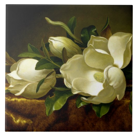Heade Magnolia Flowers Gold Velvet Ceramic Tile Tegeltje (Voorkant)