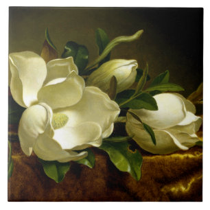 Heade Magnolia Flowers Gold Velvet Ceramic Tile Tegeltje