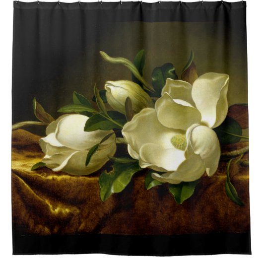 Heade Magnolia Flowers on Gold Velvet Douchegordijn (Voorkant)