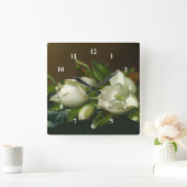 Heade Magnolias Floral Painting Vierkante Klok (Huis)