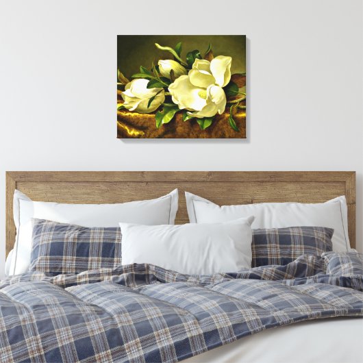Heade - Magnolias op Gold Velvet Cloth Canvas Afdruk (Insitu (Slaapkamer))