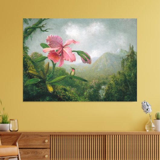 HEADE Orchidee en kolibrie bij een waterval 1902 Canvas Afdruk (Insitu (Woonkamer))