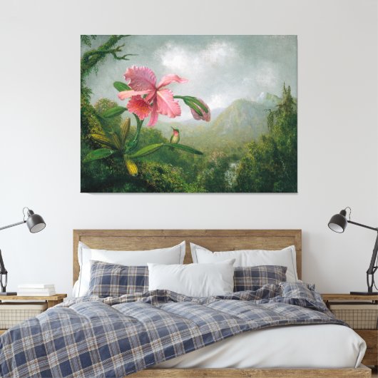HEADE Orchidee en kolibrie bij een waterval 1902 Canvas Afdruk (Insitu (Slaapkamer))