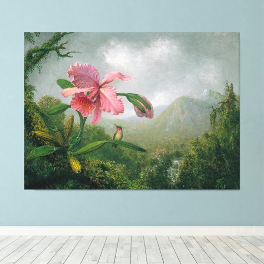 HEADE Orchidee en kolibrie bij een waterval 1902 Canvas Afdruk (Insitu (Houten vloer))