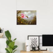 Heade - Orchidee en kolibrie bij een waterval Poster (Thuiskantoor)