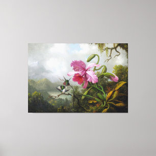 HEADE Orchidee en kolibries in de buurt van een be Canvas Afdruk