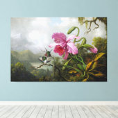 HEADE Orchidee en kolibries in de buurt van een be Canvas Afdruk (Insitu (Houten vloer))