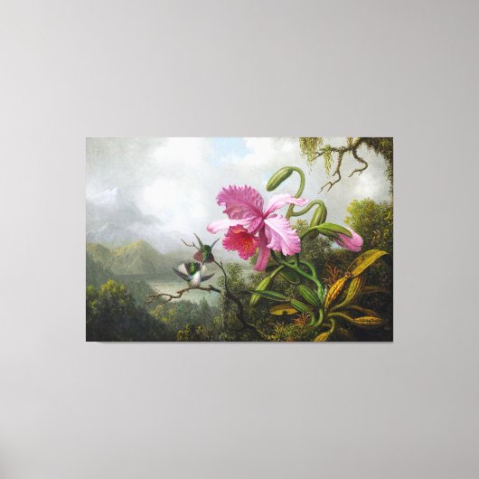 HEADE Orchidee en kolibries in de buurt van een be Canvas Afdruk (Voorkant)