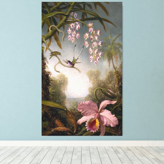 HEADE - Orchideeën en Spray Orchideeën met Humminb Canvas Afdruk (Insitu (Houten vloer))