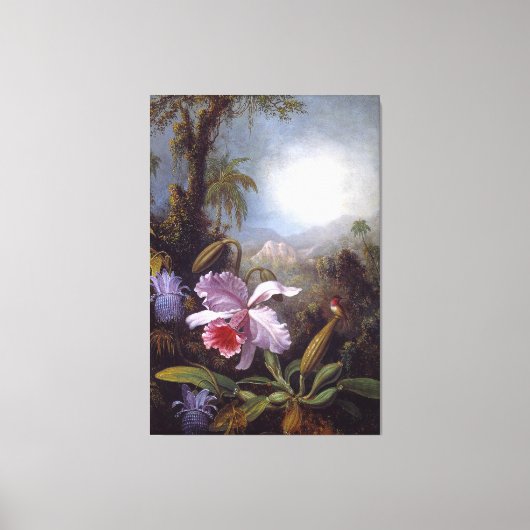HEADE - Orchideeën, passiebloemen en kolibrie Canvas Afdruk (Voorkant)