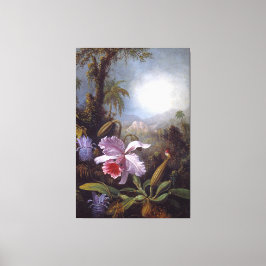 HEADE - Orchideeën, passiebloemen en kolibrie Canvas Afdruk