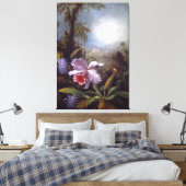 HEADE - Orchideeën, passiebloemen en kolibrie Canvas Afdruk (Insitu (Slaapkamer))