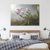 HEADE - Roze Orchideeën en kolibrie op een Twig - Canvas Afdruk (Insitu (Slaapkamer))
