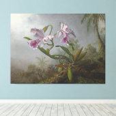 HEADE - Roze Orchideeën en kolibrie op een Twig - Canvas Afdruk (Insitu (Houten vloer))