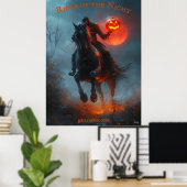 Headless Horseman Halloween met gloeiende pompoen Poster (Thuiskantoor)