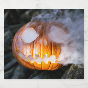 Headless Horseman's Jack-o-Lantern Head a Flame Bier Etiket
