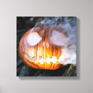 Headless Horseman's Jack-o-Lantern Head a Flame Canvas Afdruk